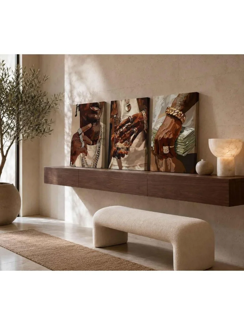 3Pcs Modern African American Canvas Wall Art - Hip-Hop Aesthetic Decor for Teen